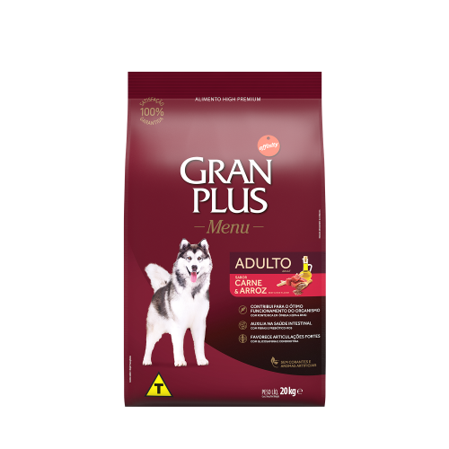 00158 Gran Plus Menu Cão Adulto Médio e Grande Carne e Arroz 20kg FRONTAL (1)