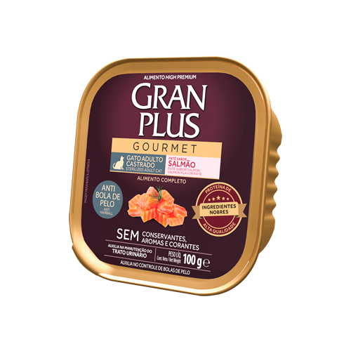 030713_250428 GRAN PLUS Patê Gato Adulto Bolas de Pelo Sabor Salmão 100g FRENTE